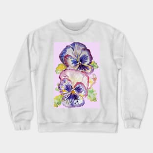 Pansy Watercolor Purple Flower Pattern on Lilac Pink Crewneck Sweatshirt